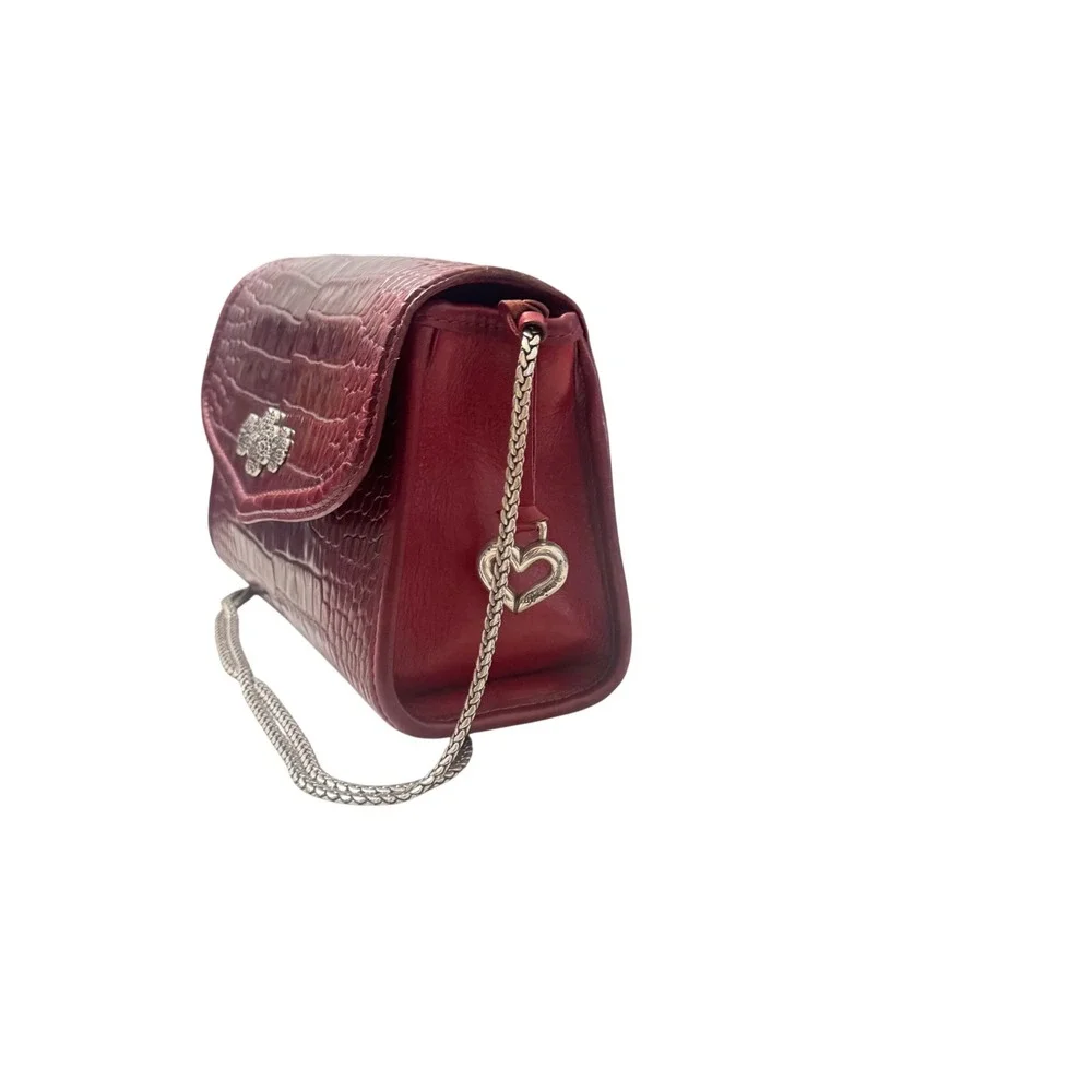 Brighton‎ Crossbody Bag Womens Small Burgundy Croco Leather Excellent Filigree